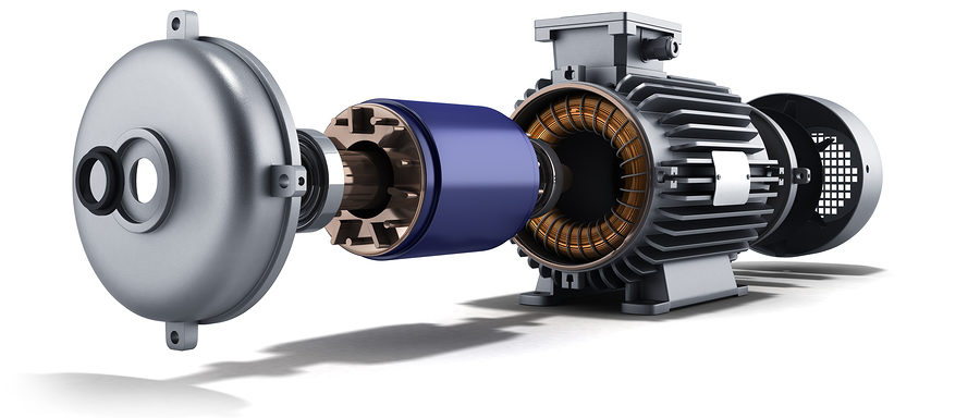 Electric Motor In Disassembled State 3D Illustration On A White