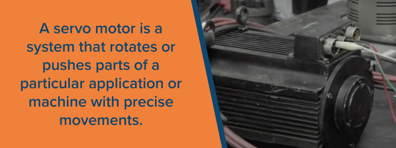 A servo motor is a system that rotates or pushes parts of a particular application