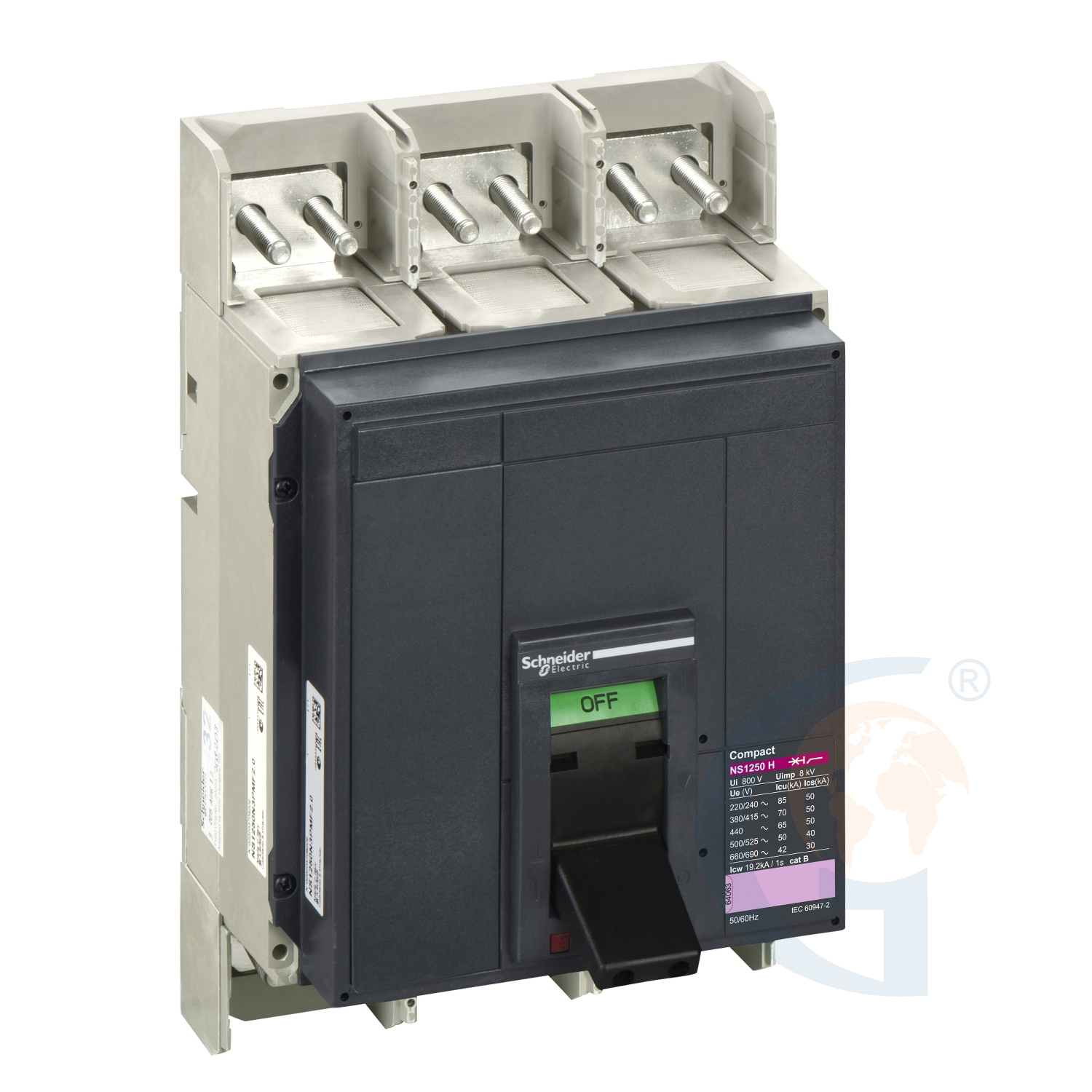 Schneider Electric 33251 circuit breaker basic frame, Compact NS 1250H, 70 kA at 415 VAC 50/60 Hz, 1250 A, fixed, manually operated, without trip unit, 3 poles https://gesrepair.com/wp-content/uploads/2020/Schneider/Schneider_Electric_33251_.jpg