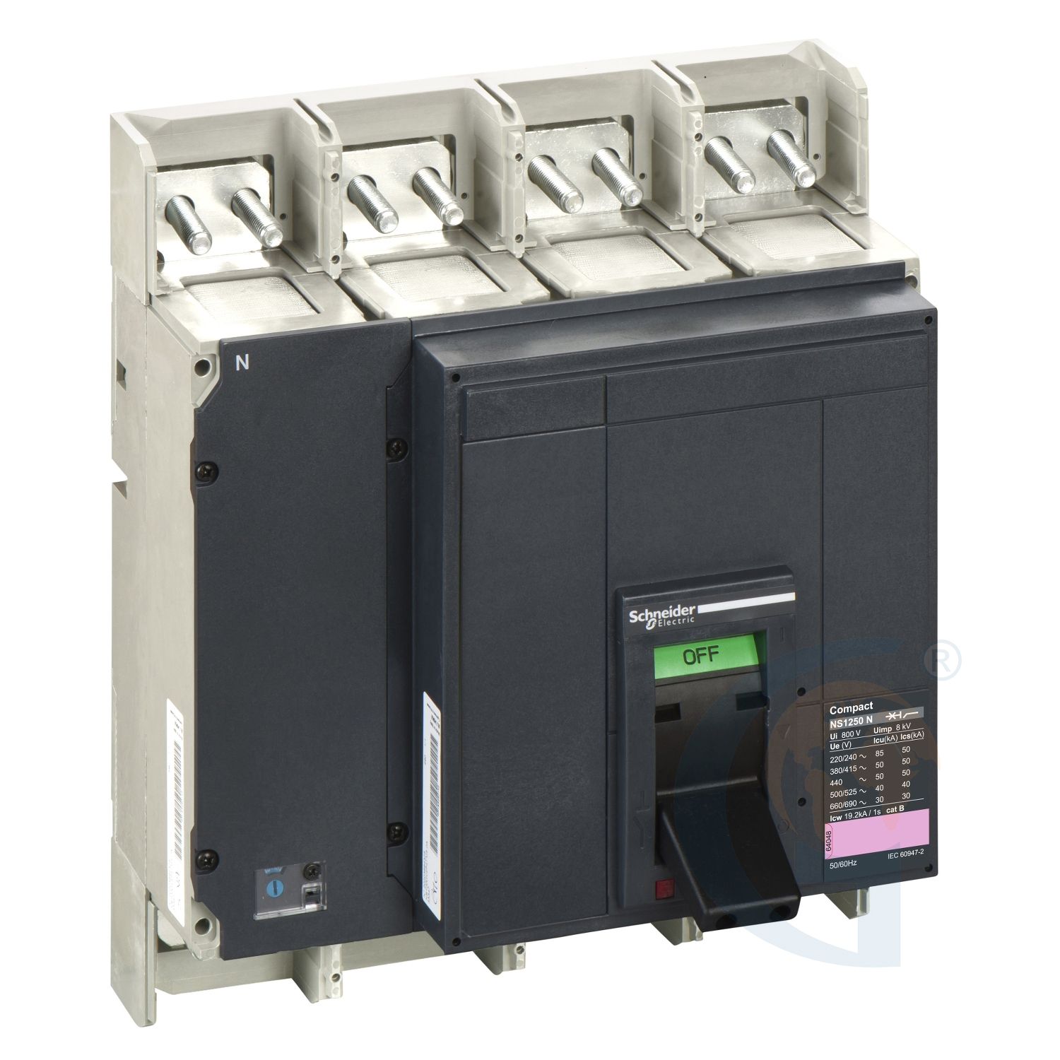 Schneider Electric 33254 circuit breaker basic frame, Compact NS 1250N, 50 kA at 415 VAC, 1250 A, fixed, manually operated, without trip unit, 4P https://gesrepair.com/wp-content/uploads/2020/Schneider/Schneider_Electric_33254_.jpg