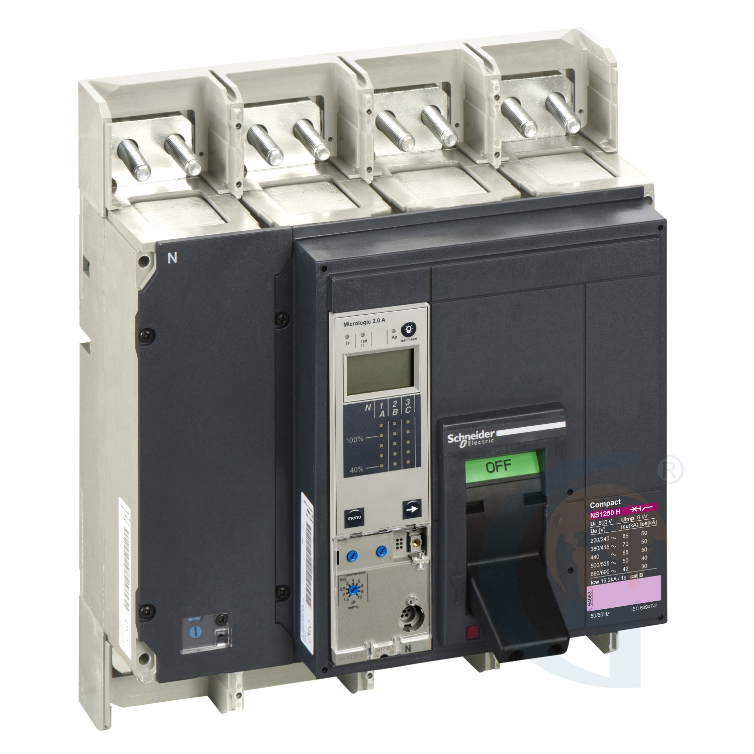 Schneider Electric 33259 circuit breaker Compact NS1250H – Micrologic 2.0 A – 1250 A – 4 poles 4t https://gesrepair.com/wp-content/uploads/2020/Schneider/Schneider_Electric_33259_.jpg