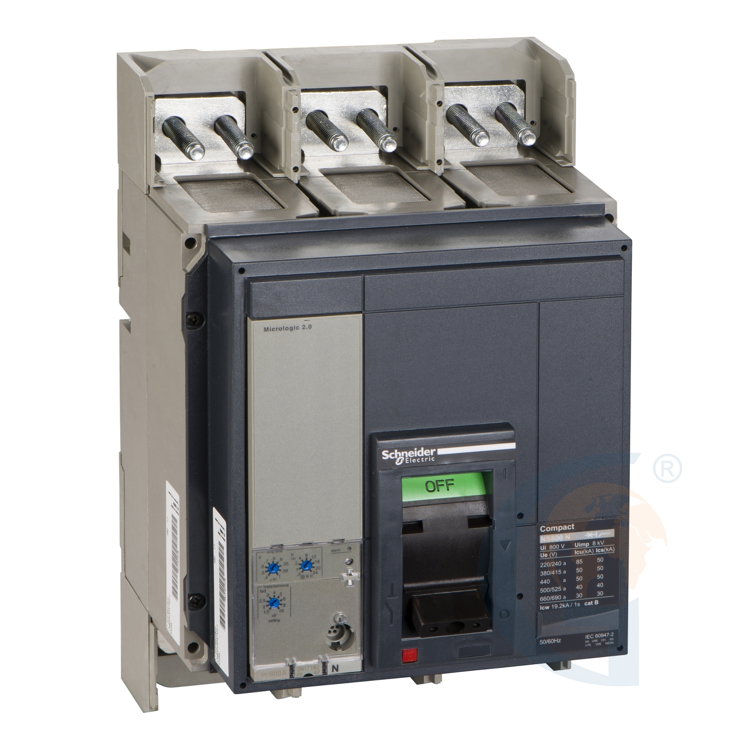 Schneider Electric 33466 circuit breaker Compact NS800N, 50 kA at 415 VAC, Micrologic 2.0 trip unit, 800 A, 3 poles 3d https://gesrepair.com/wp-content/uploads/2020/Schneider/Schneider_Electric_33466_.jpg