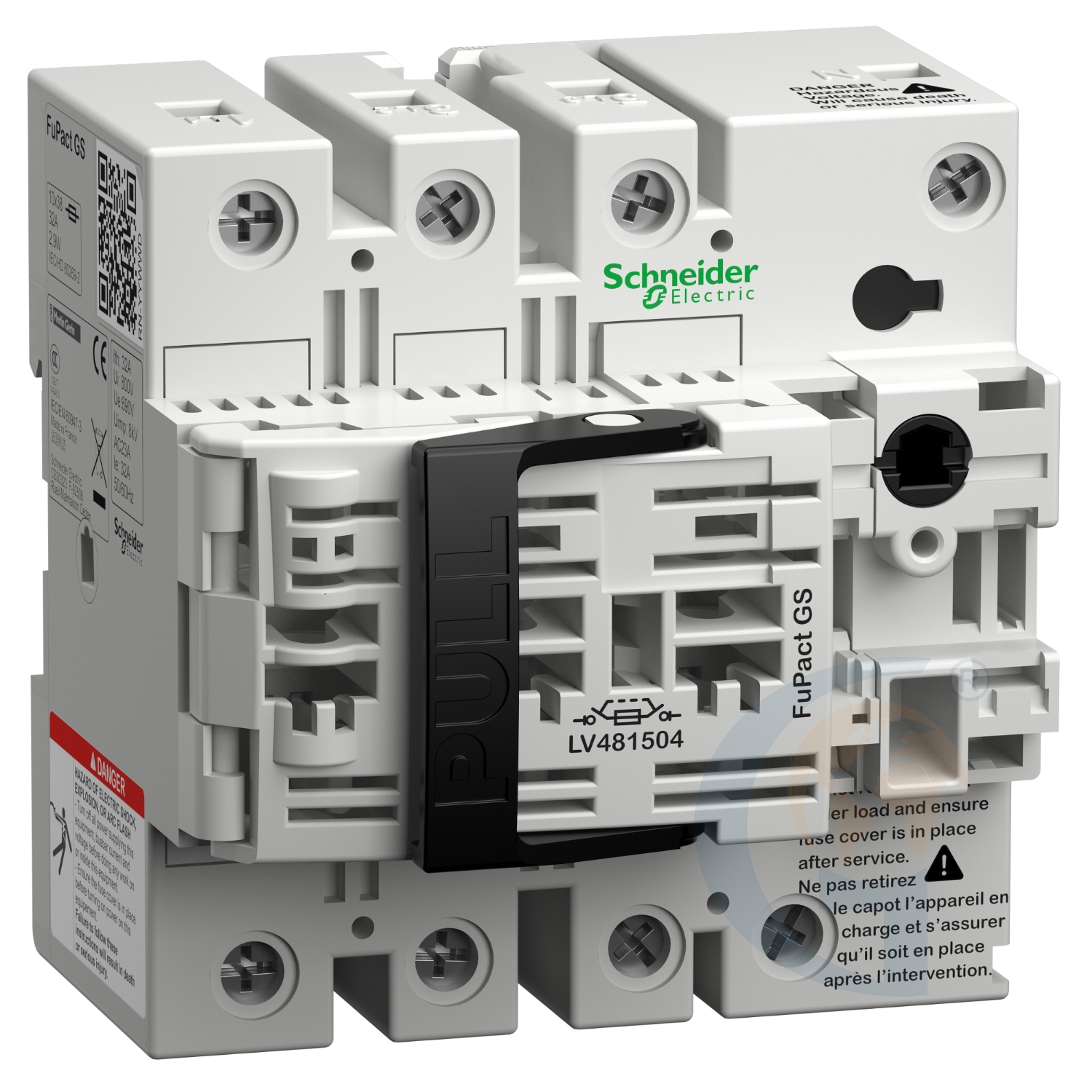 Schneider Electric LV481504 Switch disconnector fuse, FuPact GSC32, 32 A, 4 poles, fuse type NFC 10 x 38 mm, front and right side control https://gesrepair.com/wp-content/uploads/2020/Schneider/Schneider_Electric_LV481504_.jpg