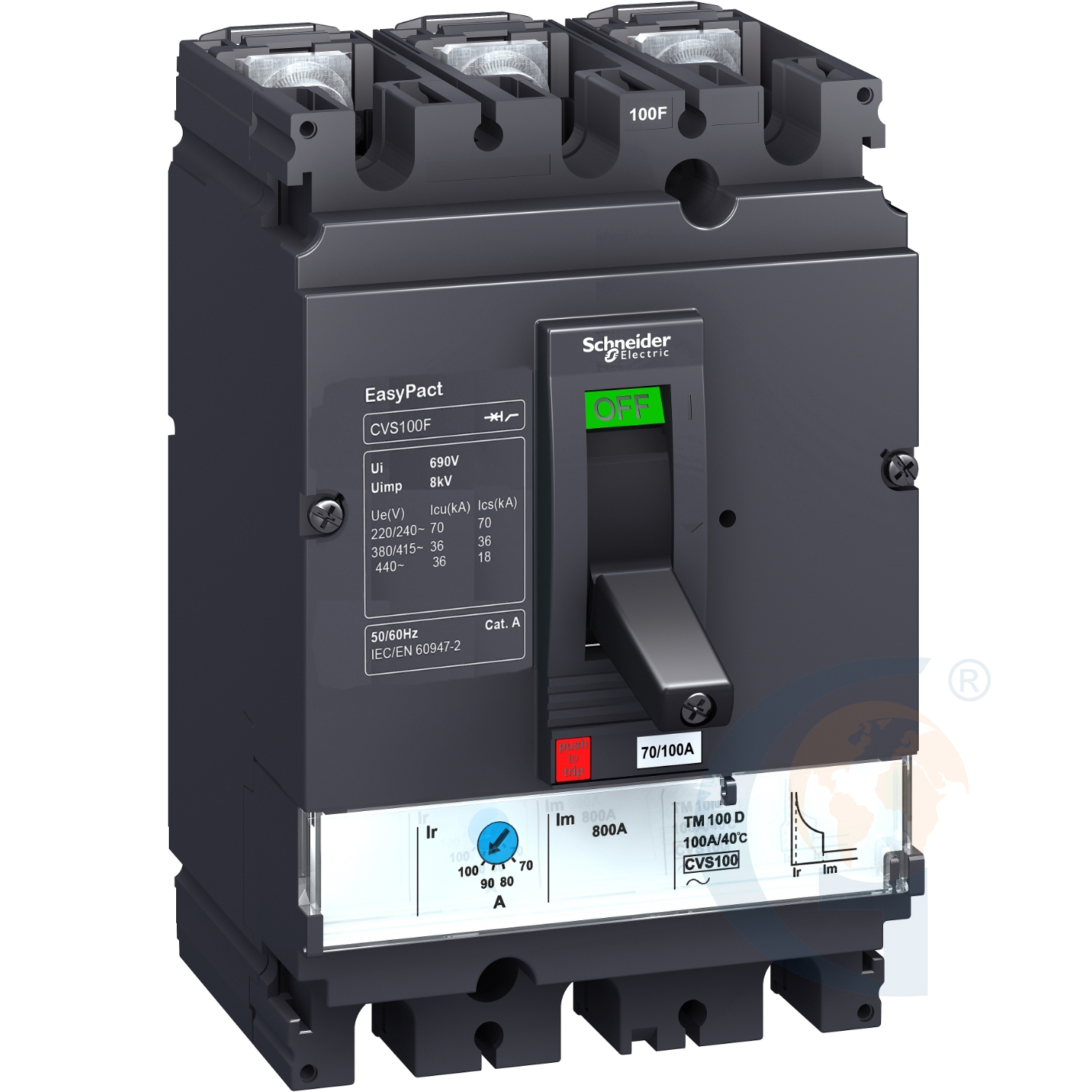 Schneider Electric LV516439 circuit breaker EasyPact CVS160F, 36 kA at 415 VAC, 100 A rating magnetic MA trip unit, 3P 3d https://gesrepair.com/wp-content/uploads/2020/Schneider/Schneider_Electric_LV516439_.jpg