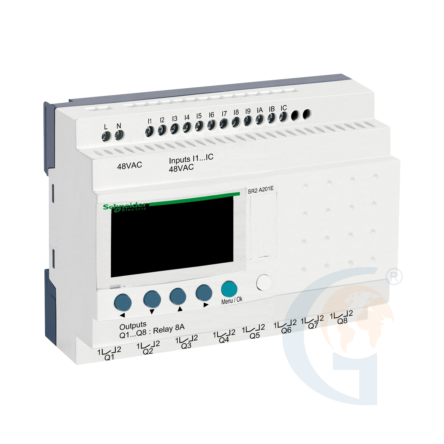 Schneider Electric SR2A201E compact smart relay Zelio Logic – 20 I O – 48 V AC – no clock – display https://gesrepair.com/wp-content/uploads/2020/Schneider/Schneider_Electric_SR2A201E_.jpg