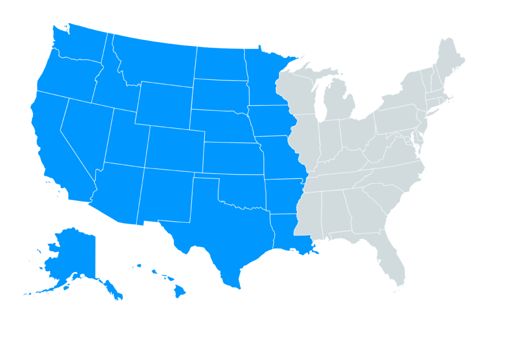 Map of West Coast areas we serve