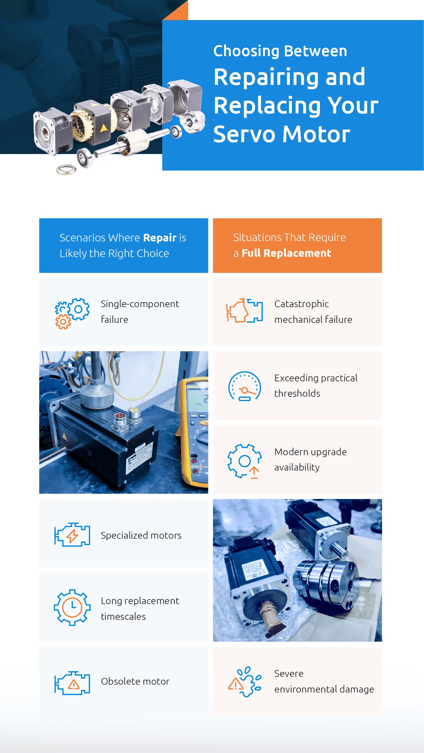 Choosing between repairing and replacing your servo motor.