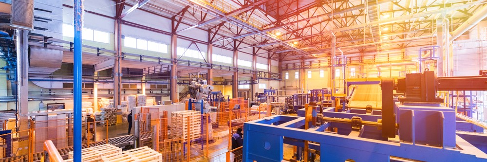 Orange and blue factory warehouse