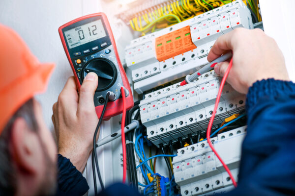 Electrician Installing Electric Cable Wires And Fuse Switch Box