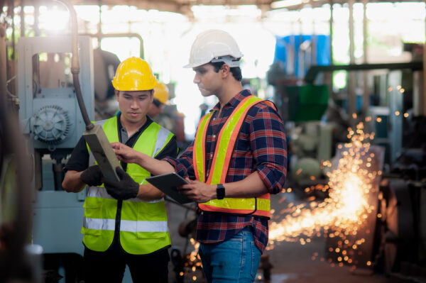 Professional Engineer And Machine Operator Checking bearing wear