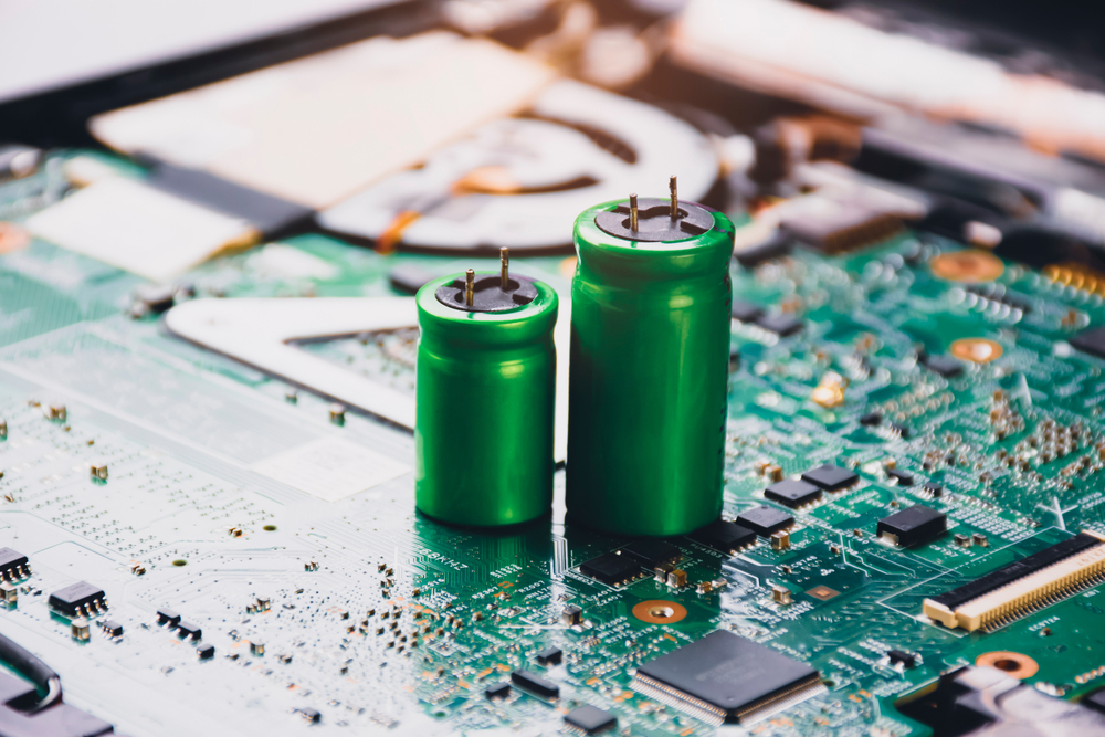 Electrolytic Capacitor Group Placed On Electronic Circuit Board