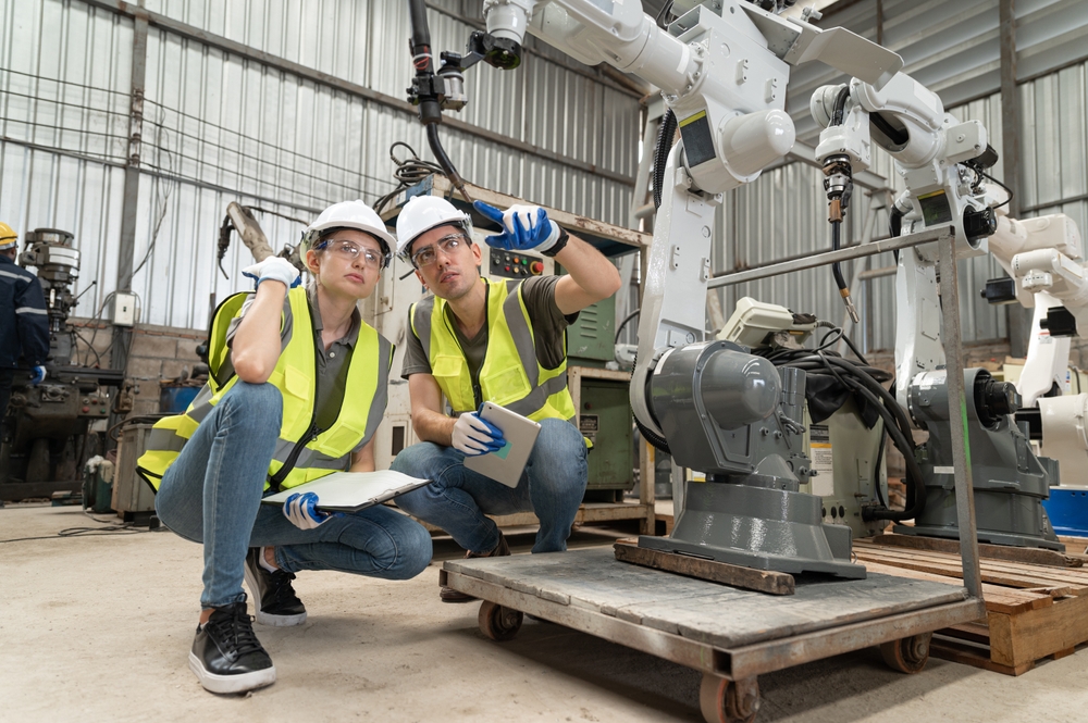 Engineer Caucasian Man And Woman Work Together