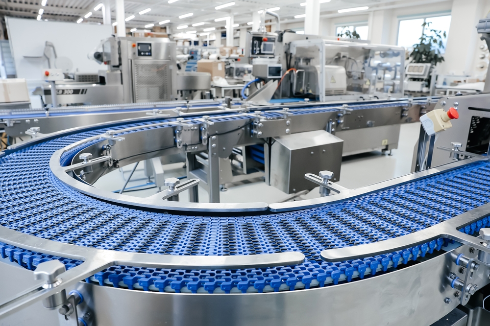 Empty Modern Conveyor Belt Of Production Line