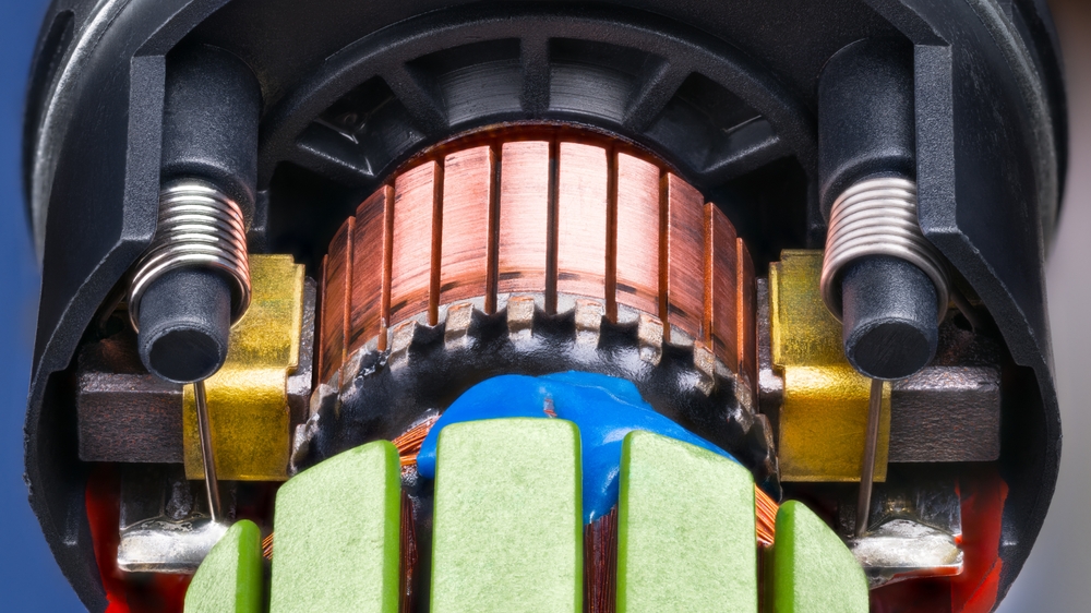 Closeup Of Electric Dc Motor Rotor With Copper Winding Fixed
