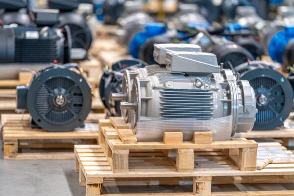 New Electric Motors On Pallets In The Warehouse