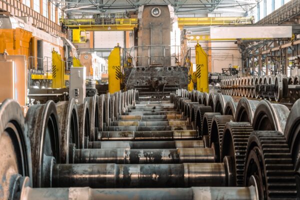 Row Of Steel Wagon Train Wheels