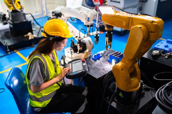Engineer using robotic servo arm