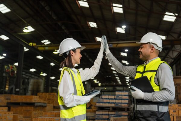 Professional Engineer And Technician Wearing Safety Helmet