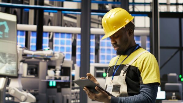 Technician In Solar Panels Factory Does Maintenance