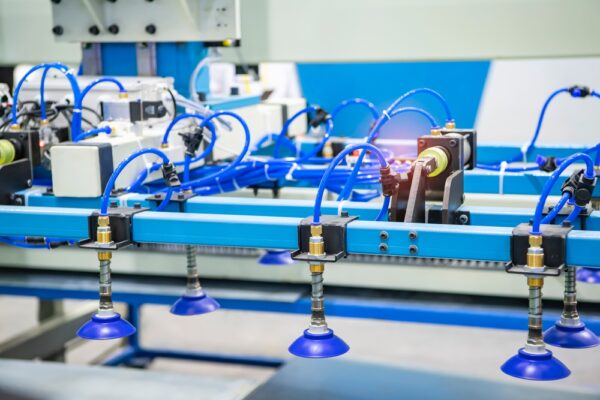 Robotic Pneumatic Piston Sucker Unit On Industrial Machine