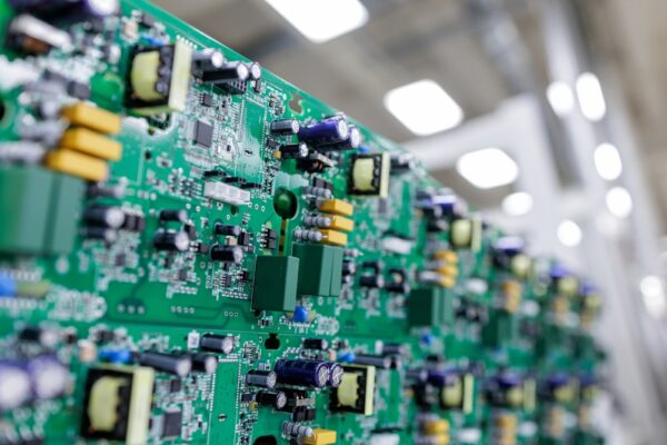 Detailed View Of Assembled Green Printed Circuit Board With Power