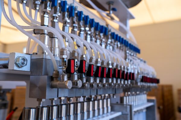 Row Of Industrial Control Valves With Pneumatic Connections